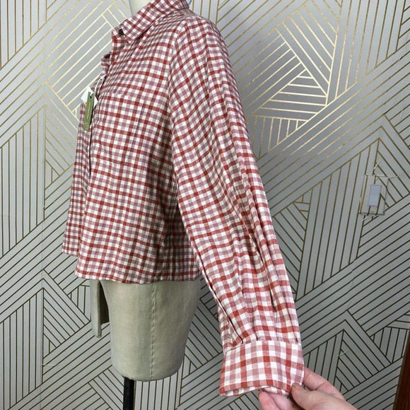 Marine Layer Madeline Relaxed‎ Crop Shirt in Red & White Plaid Size US Medium - Picture 9 of 12